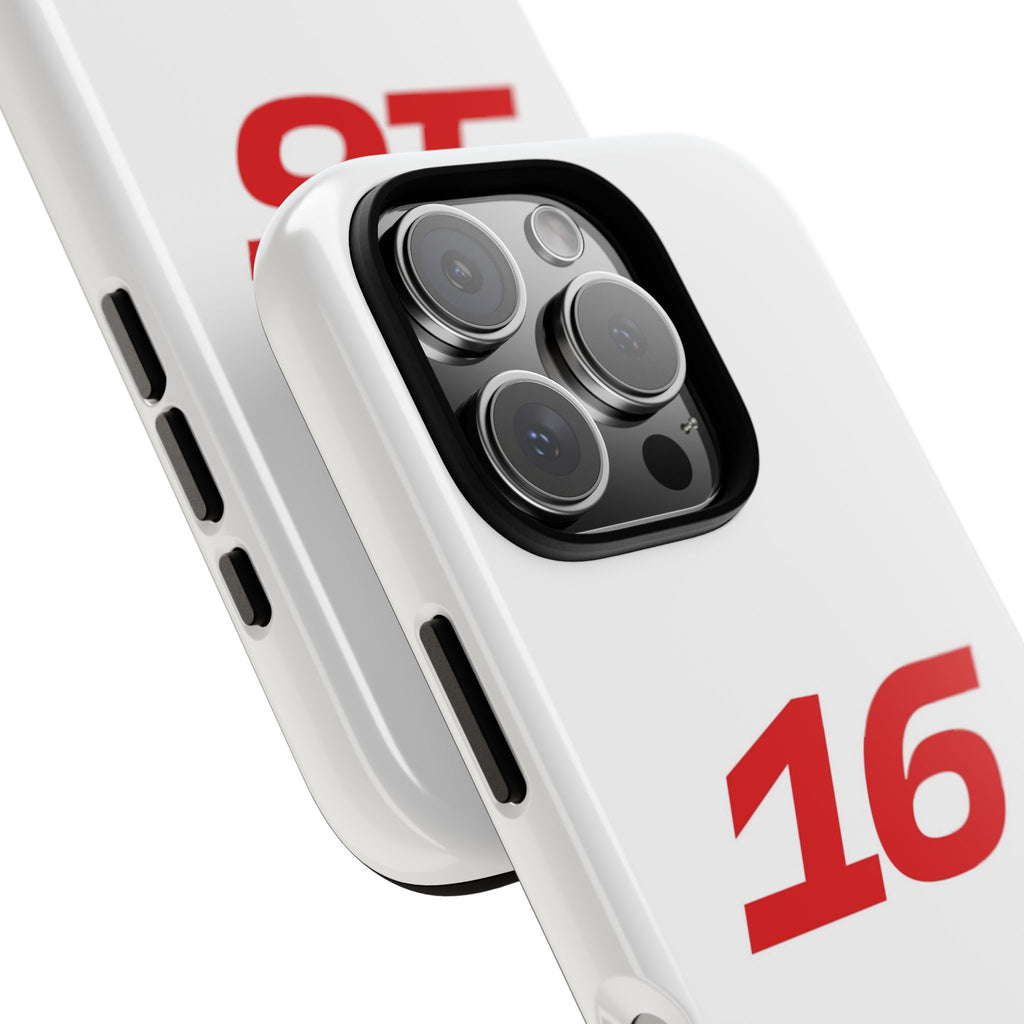 Charles Leclerc 16 White Red Ferrari F1 Tough Phone Case, Scuderia Ferrari Formula 1 Team, iPhone Case, Google Pixel Case, Samsung Case