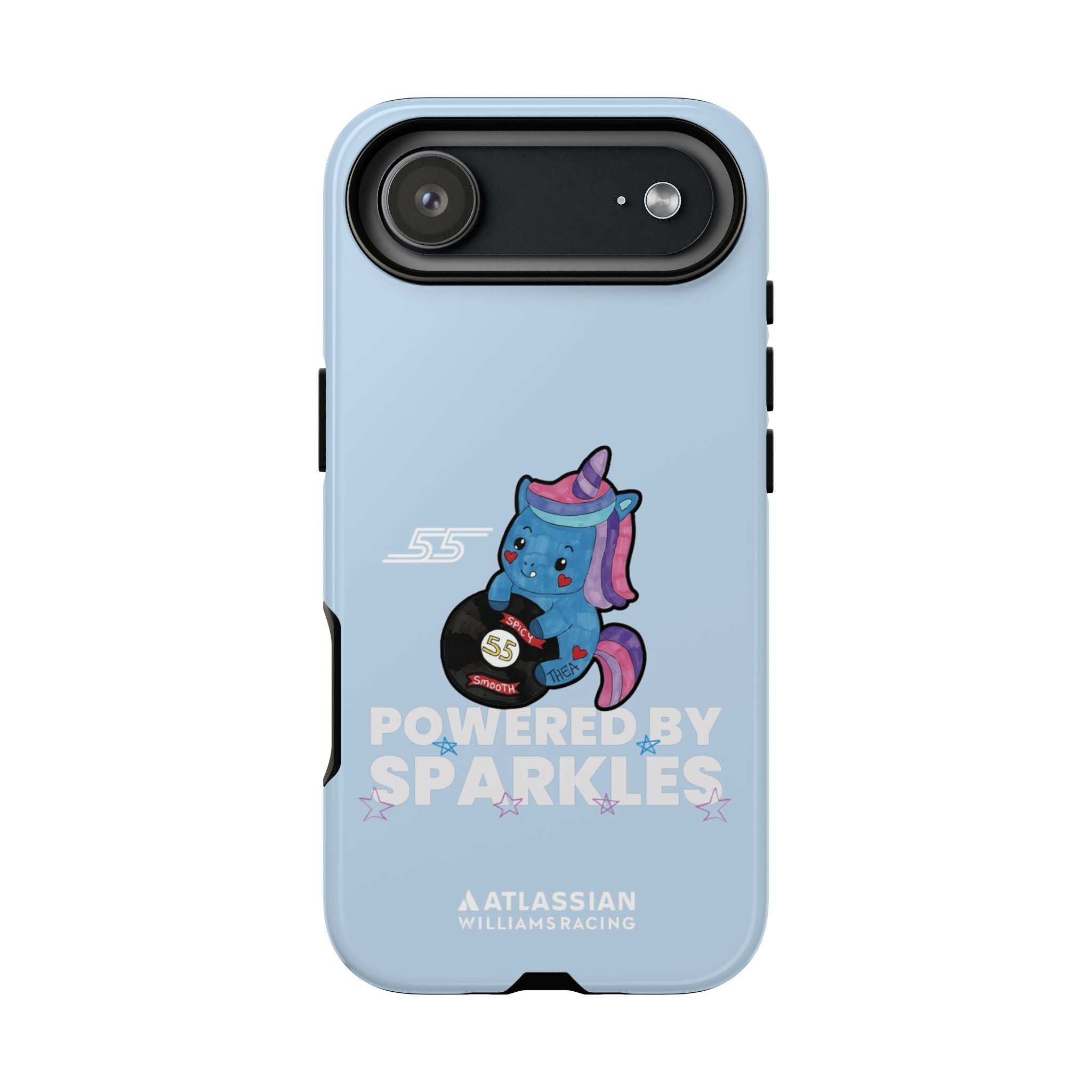 Williams F1 2025 Sparkles the Unicorn Blue Tough Phone Case, Carlos Sainz 55, Powered By Sparkles, Formula 1 iPhone Pixel Samsung Tough Case
