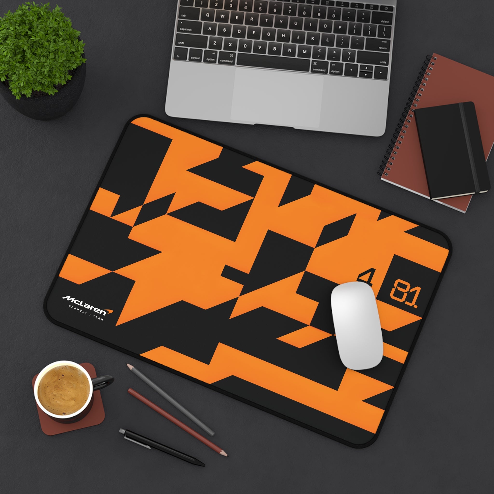 McLaren Formula 1 Team Desk Mat, Papaya Orange Black Camo, Oscar Piastri 81, Lando Norris 4, Racing Gift, Gaming Mouse Pad, F1 Office Decor