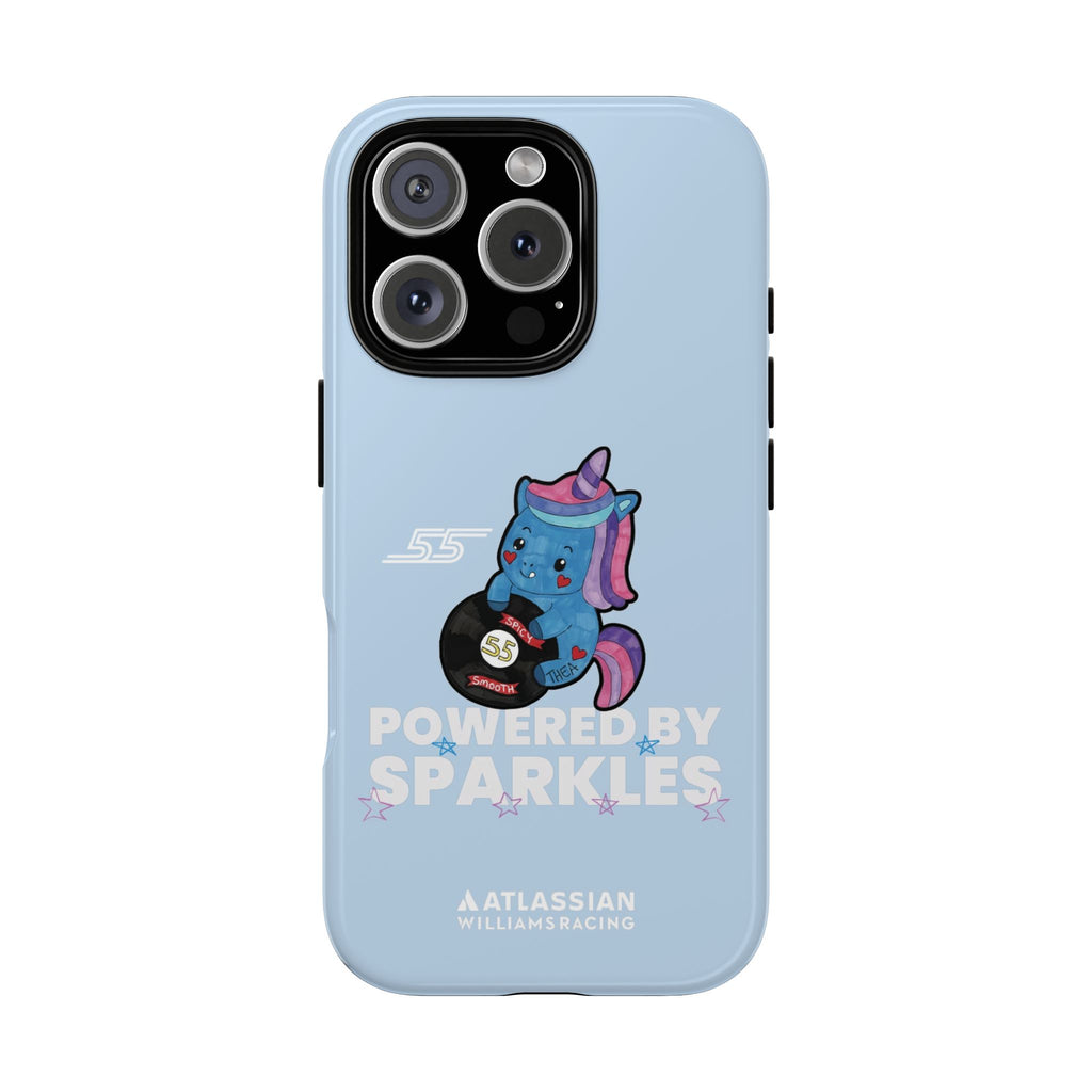 Williams F1 2025 Sparkles the Unicorn Blue Tough Phone Case, Carlos Sainz 55, Powered By Sparkles, Formula 1 iPhone Pixel Samsung Tough Case