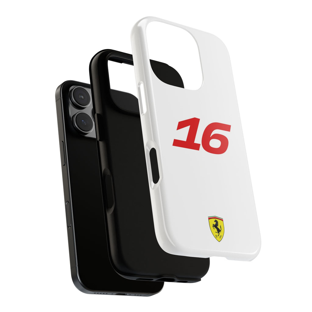 Charles Leclerc 16 White Red Ferrari F1 Tough Phone Case, Scuderia Ferrari Formula 1 Team, iPhone Case, Google Pixel Case, Samsung Case