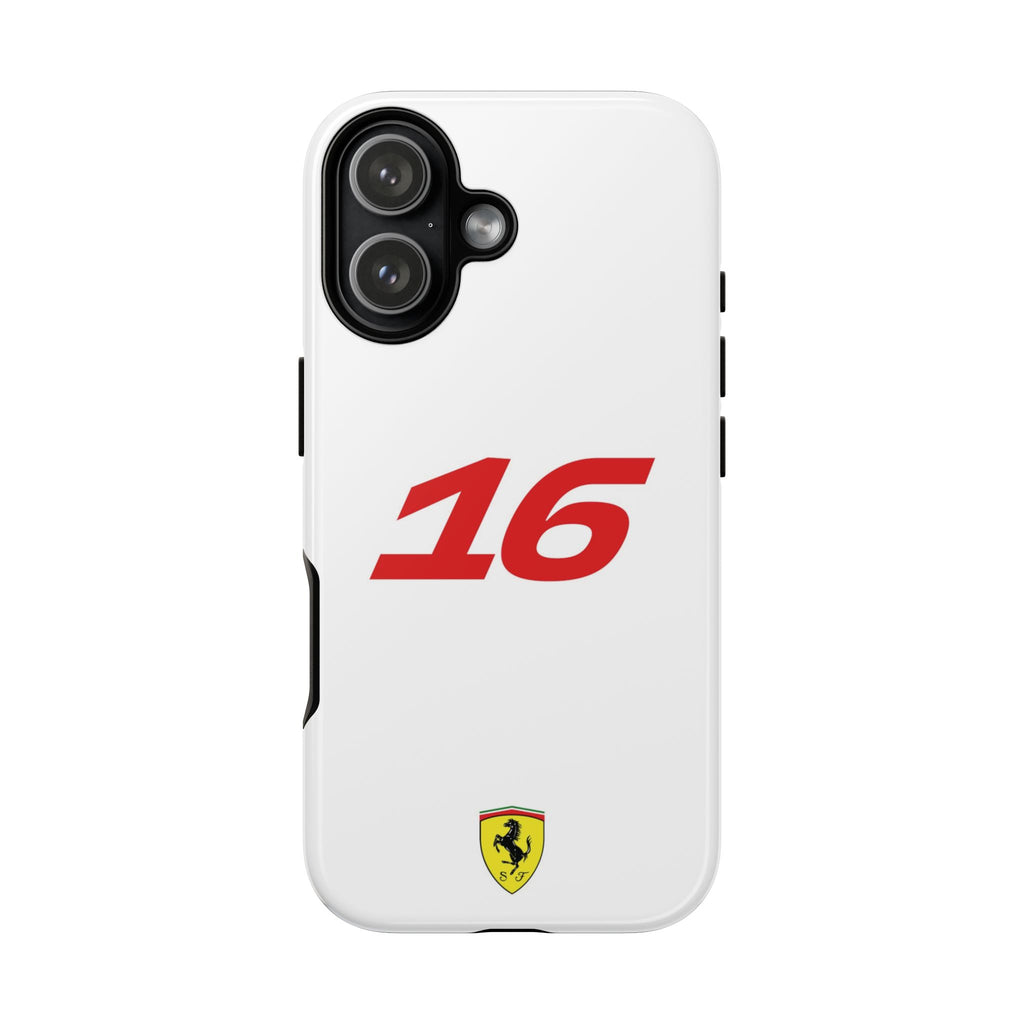 Charles Leclerc 16 White Red Ferrari F1 Tough Phone Case, Scuderia Ferrari Formula 1 Team, iPhone Case, Google Pixel Case, Samsung Case