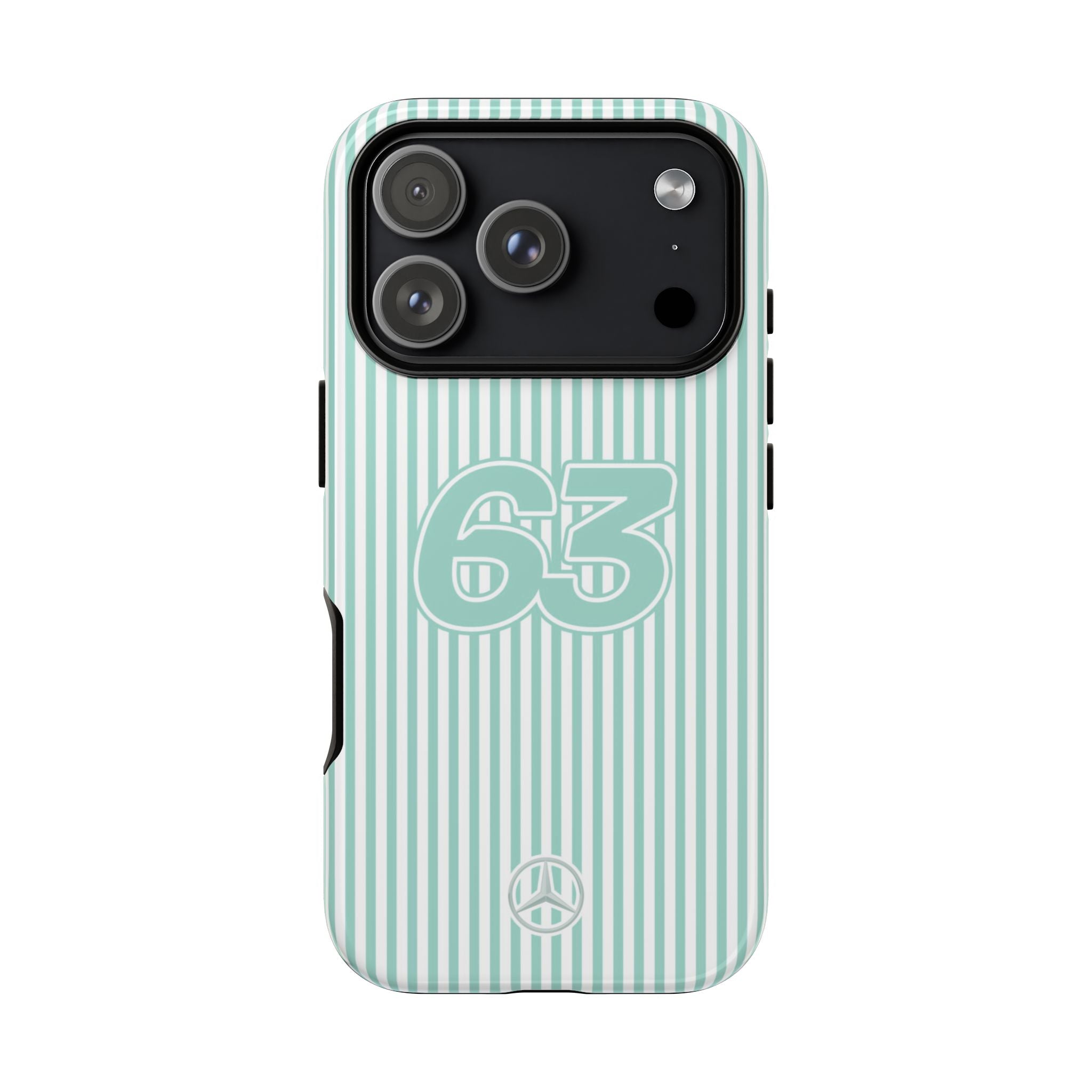 George Russell 63 Mercedes Formula 1 Striped Tough Phone Case, Mercedes AMG Petronas, Mercedes 2025 F1 Team, iPhone, Google Pixel, Samsung