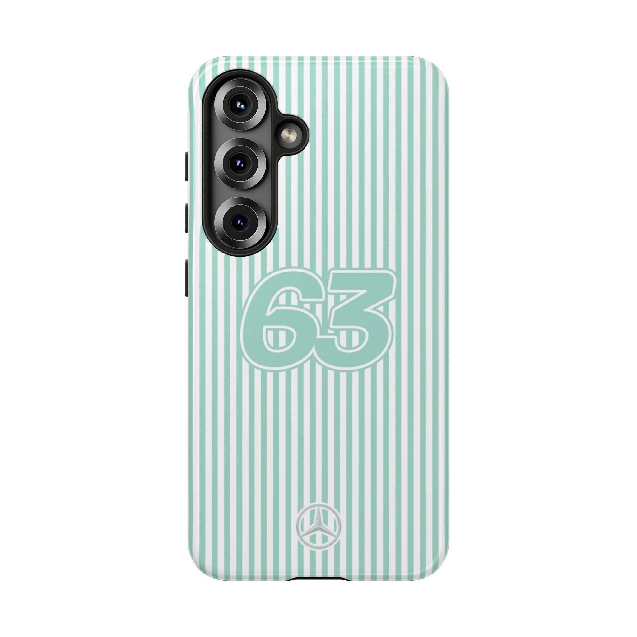 George Russell 63 Mercedes Formula 1 Striped Tough Phone Case, Mercedes AMG Petronas, Mercedes 2025 F1 Team, iPhone, Google Pixel, Samsung