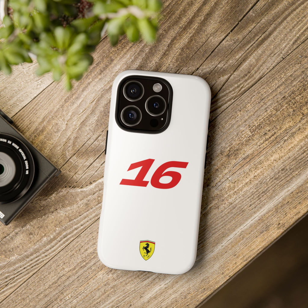 Charles Leclerc 16 White Red Ferrari F1 Tough Phone Case, Scuderia Ferrari Formula 1 Team, iPhone Case, Google Pixel Case, Samsung Case