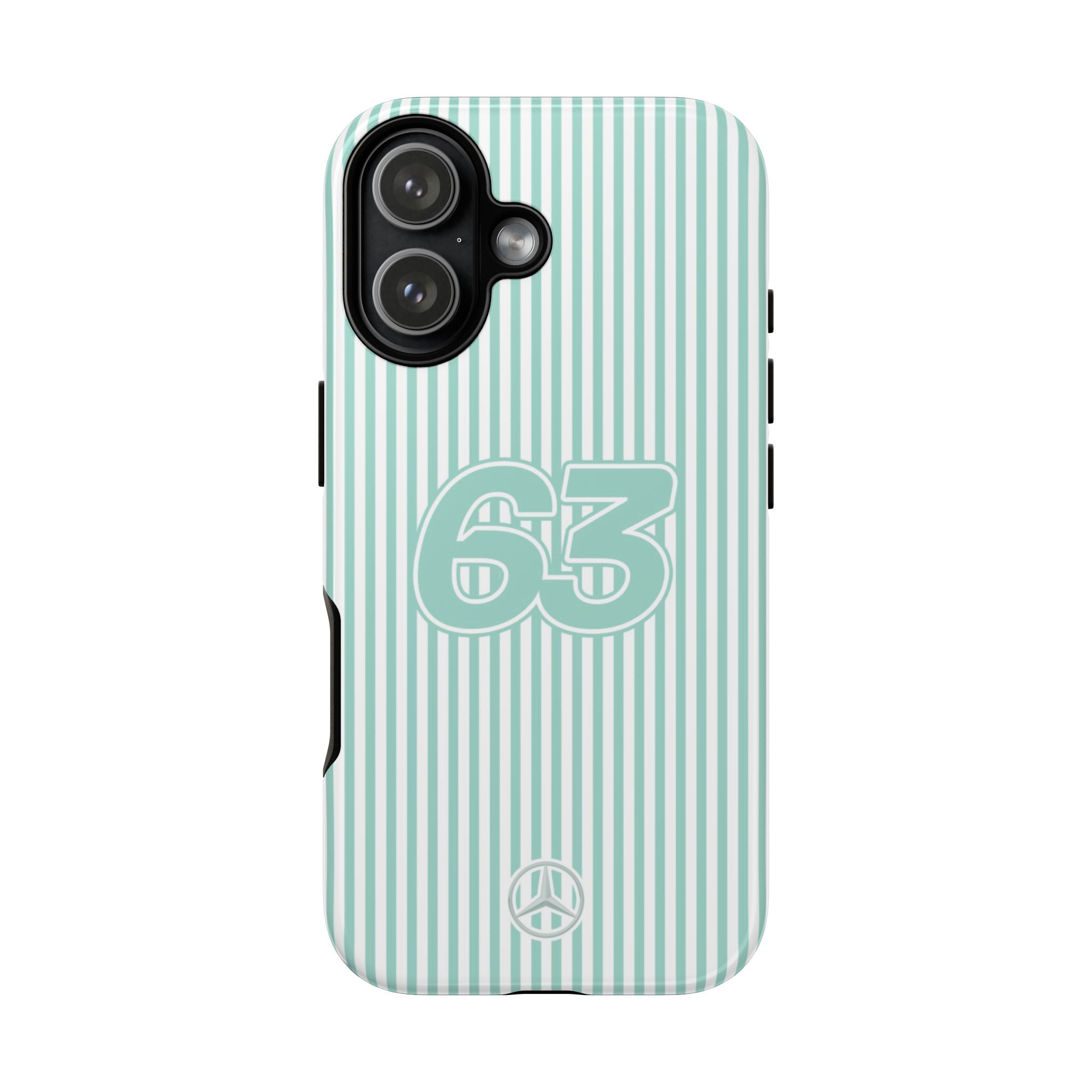 George Russell 63 Mercedes Formula 1 Striped Tough Phone Case, Mercedes AMG Petronas, Mercedes 2025 F1 Team, iPhone, Google Pixel, Samsung