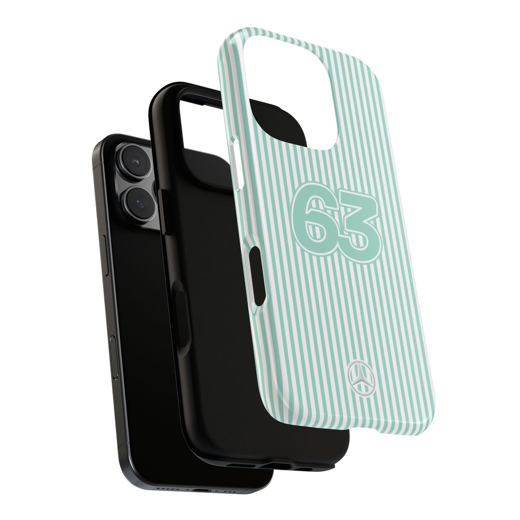 George Russell 63 Mercedes Formula 1 Striped Tough Phone Case, Mercedes AMG Petronas, Mercedes 2025 F1 Team, iPhone, Google Pixel, Samsung