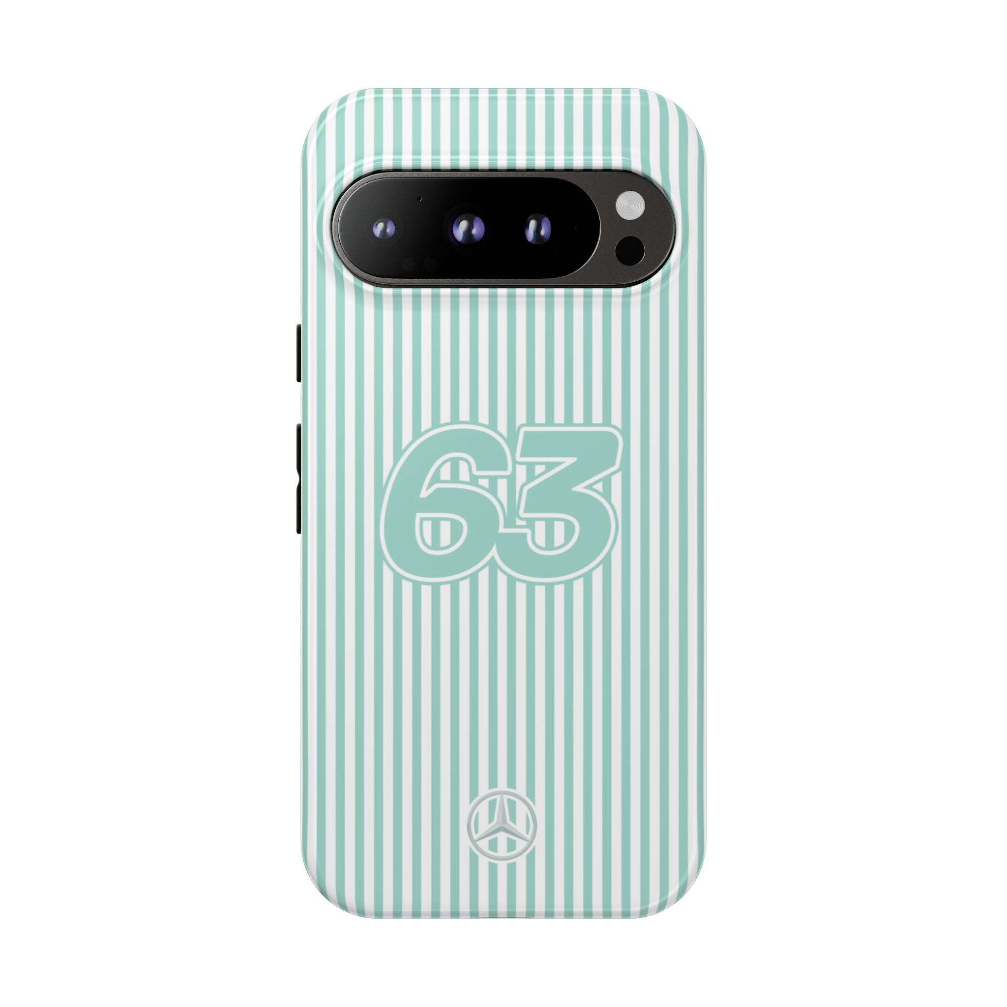 George Russell 63 Mercedes Formula 1 Striped Tough Phone Case, Mercedes AMG Petronas, Mercedes 2025 F1 Team, iPhone, Google Pixel, Samsung