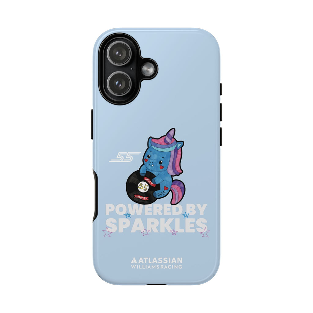 Williams F1 2025 Sparkles the Unicorn Blue Tough Phone Case, Carlos Sainz 55, Powered By Sparkles, Formula 1 iPhone Pixel Samsung Tough Case