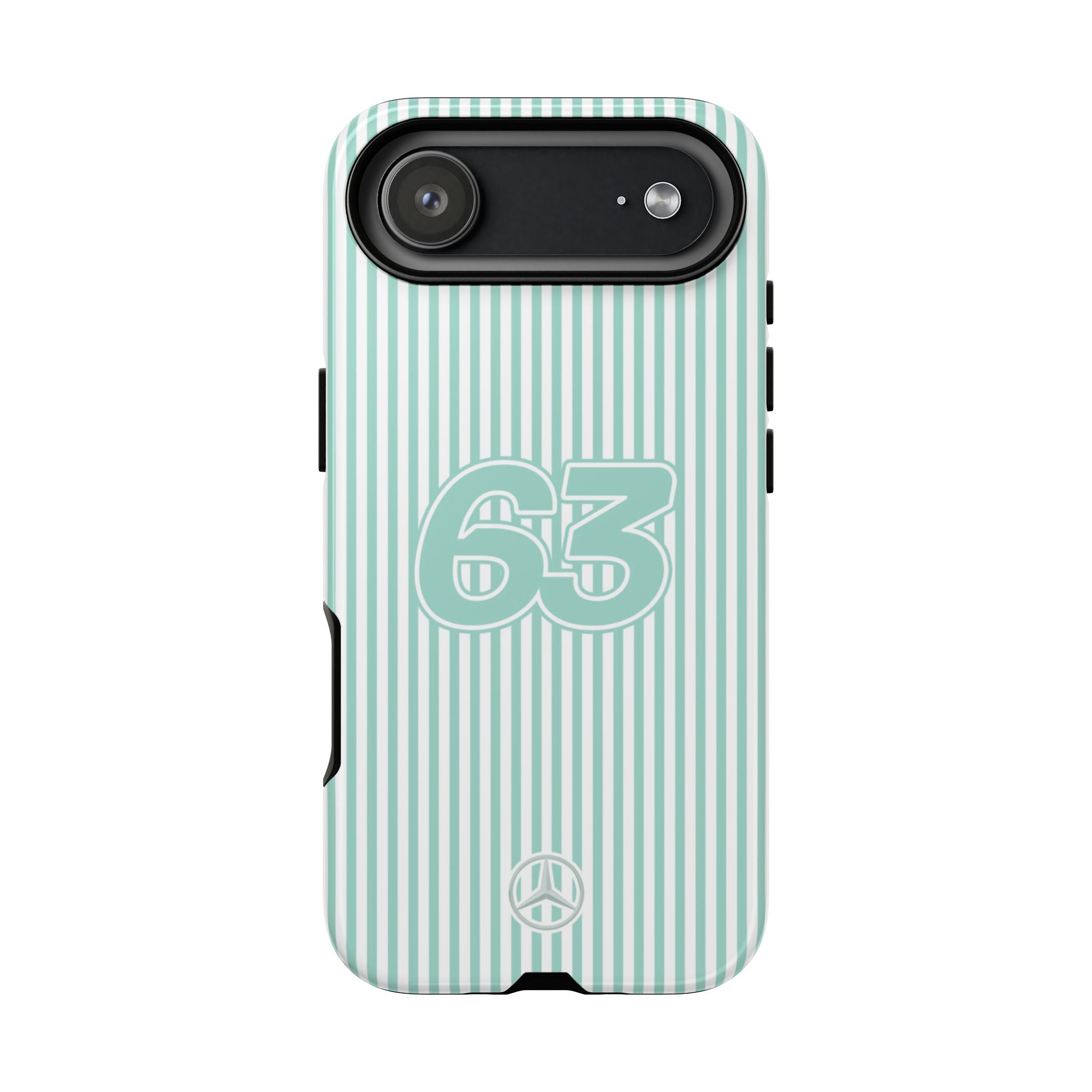 George Russell 63 Mercedes Formula 1 Striped Tough Phone Case, Mercedes AMG Petronas, Mercedes 2025 F1 Team, iPhone, Google Pixel, Samsung