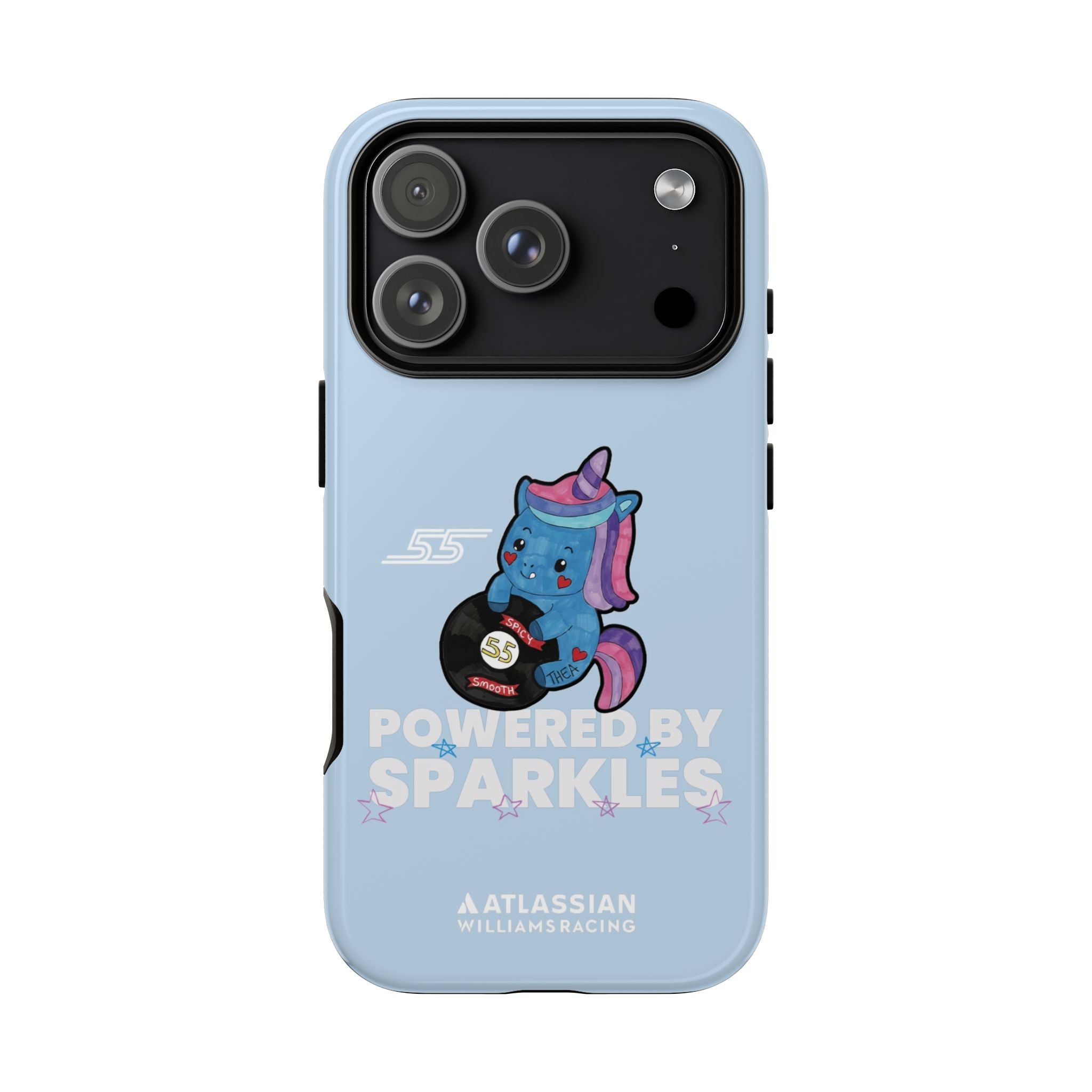 Williams F1 2025 Sparkles the Unicorn Blue Tough Phone Case, Carlos Sainz 55, Powered By Sparkles, Formula 1 iPhone Pixel Samsung Tough Case