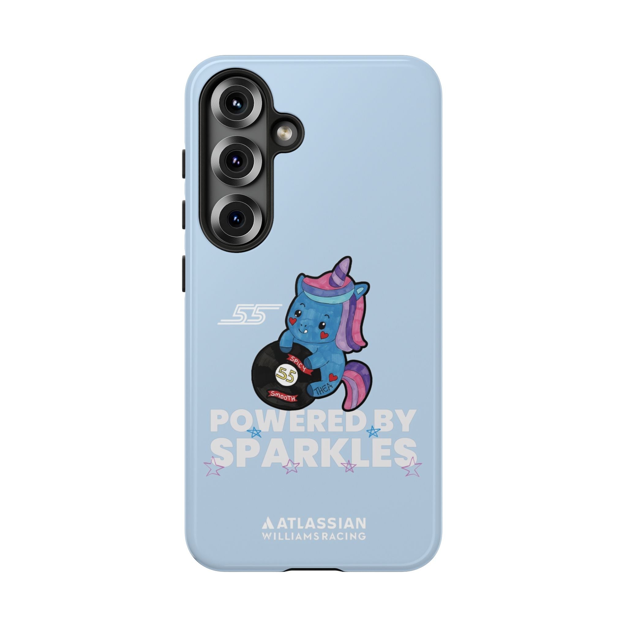 Williams F1 2025 Sparkles the Unicorn Blue Tough Phone Case, Carlos Sainz 55, Powered By Sparkles, Formula 1 iPhone Pixel Samsung Tough Case