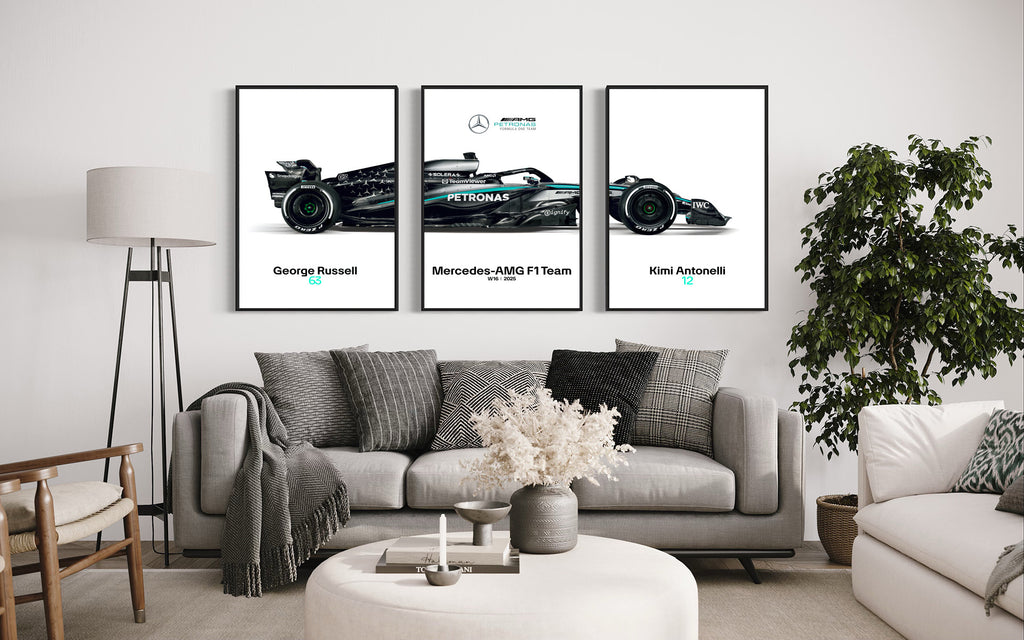 Set of 3 Mercedes F1 2025 Poster Prints, Formula 1 poster, Mercedes W16, Formula One, Mercedes Wall Art, Russell, Antonelli Digital Download