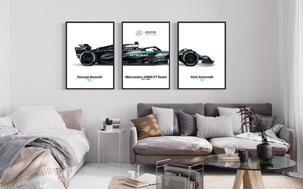 Set of 3 Mercedes F1 2025 Poster Prints, Formula 1 poster, Mercedes W16, Formula One, Mercedes Wall Art, Russell, Antonelli Digital Download