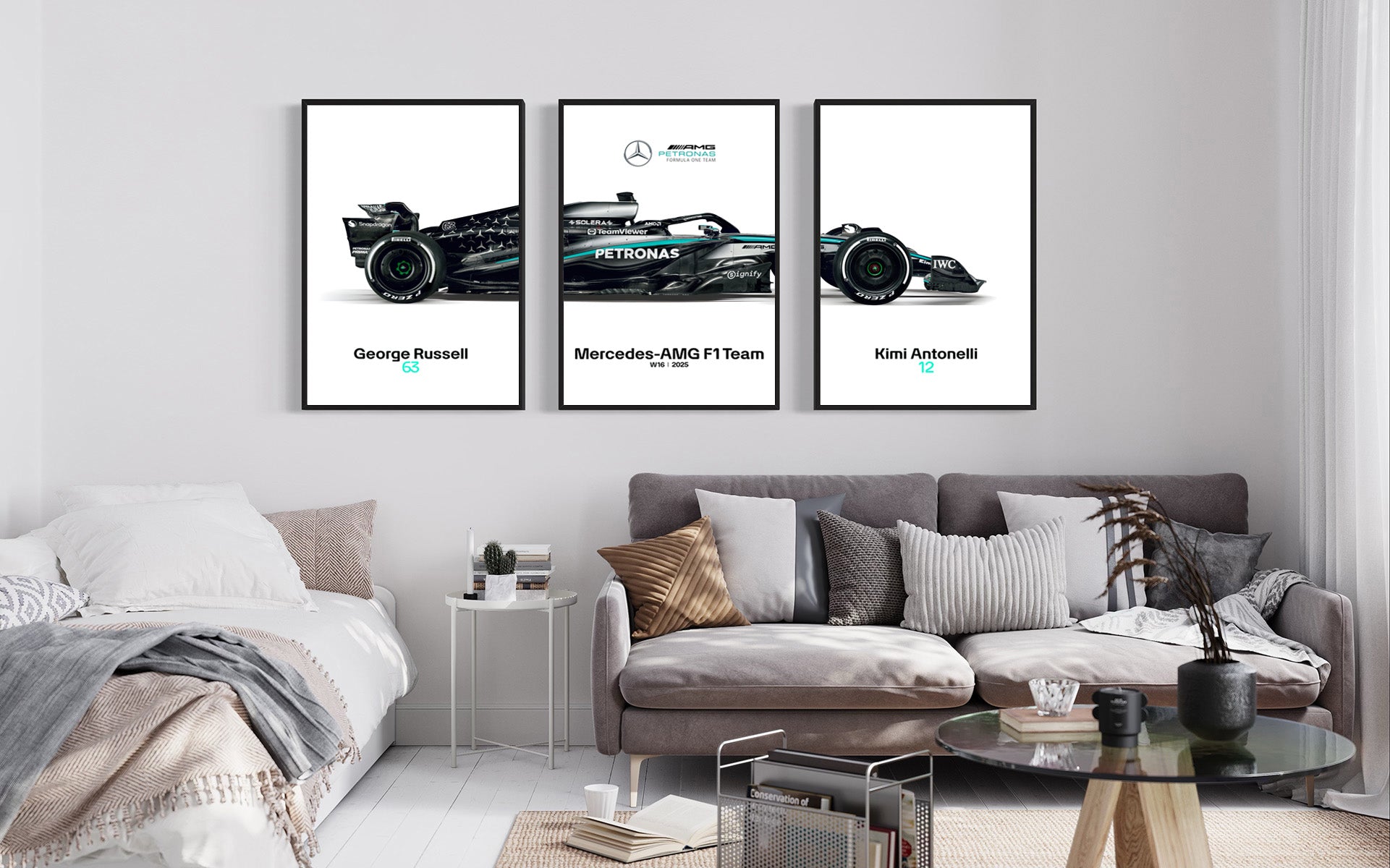 Set of 3 Mercedes F1 2025 Poster Prints, Formula 1 poster, Mercedes W16, Formula One, Mercedes Wall Art, Russell, Antonelli Digital Download