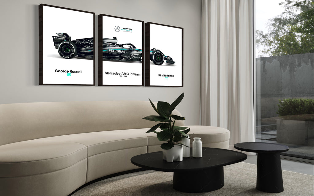 Set of 3 Mercedes F1 2025 Poster Prints, Formula 1 poster, Mercedes W16, Formula One, Mercedes Wall Art, Russell, Antonelli Digital Download