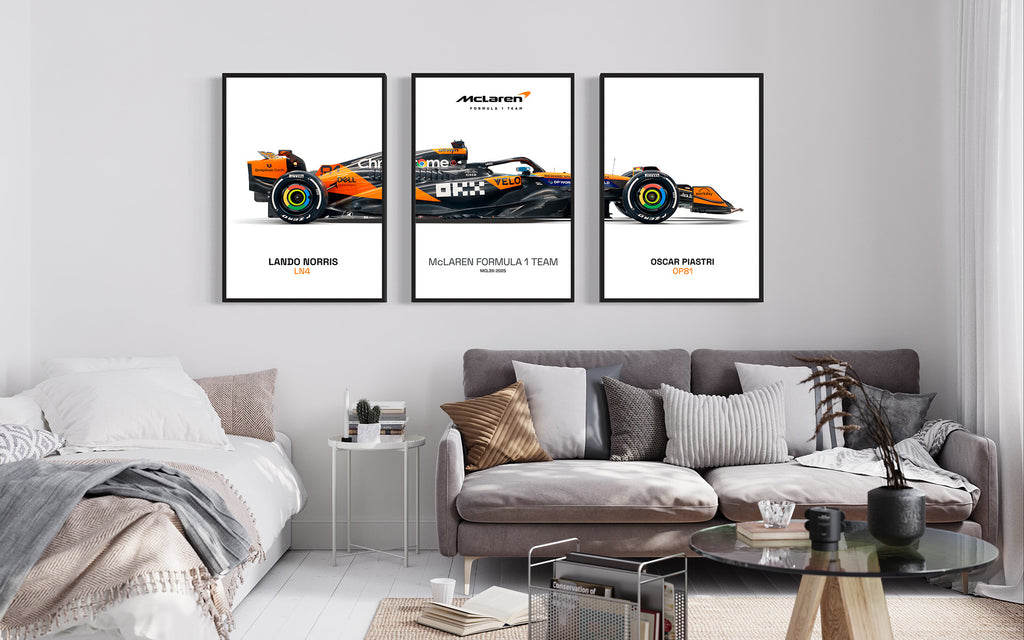 Set of 3 McLaren F1 2025 Poster Prints, Formula 1 poster, McLaren MCL39, Formula One, McLaren Wall Art, Norris, Piastri, Digital Download