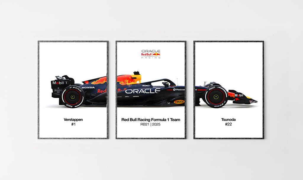 Set of 3 Red Bull RB21 2025 Poster Prints, F1 poster, Red Bull Racing, Formula One, Red Bull Wall Art, Tsunoda, Verstappen, Digital Download