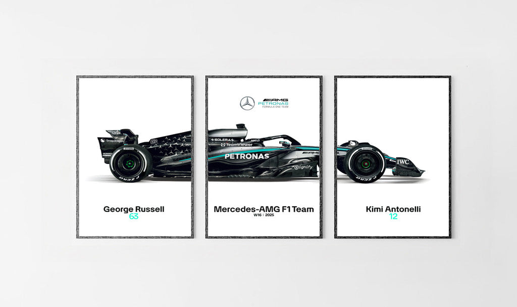 Set of 3 Mercedes F1 2025 Poster Prints, Formula 1 poster, Mercedes W16, Formula One, Mercedes Wall Art, Russell, Antonelli Digital Download