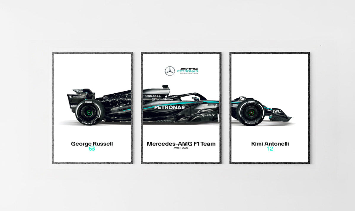 Set of 3 Mercedes F1 2025 Poster Prints, Formula 1 poster, Mercedes W16, Formula One, Mercedes Wall Art, Russell, Antonelli Digital Download
