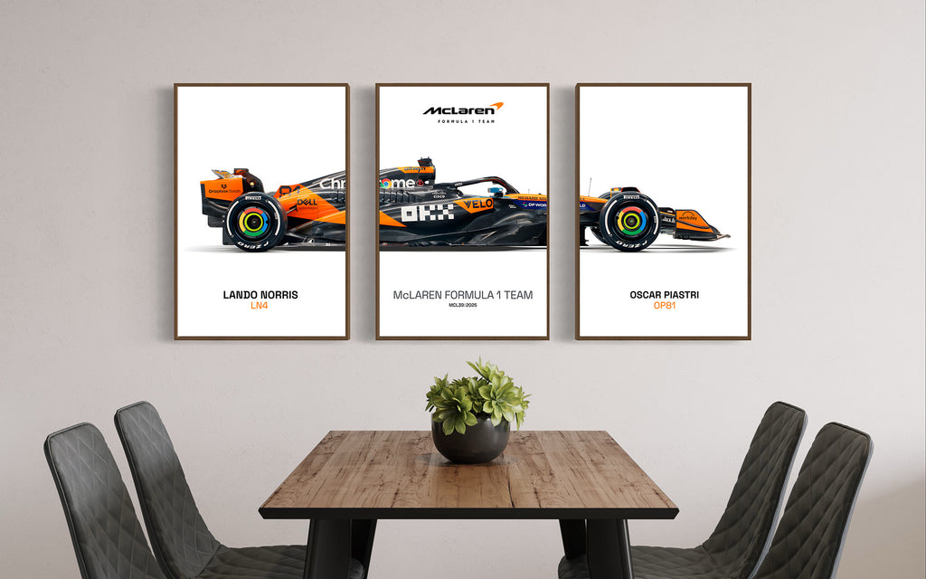 Set of 3 McLaren F1 2025 Poster Prints, Formula 1 poster, McLaren MCL39, Formula One, McLaren Wall Art, Norris, Piastri, Digital Download