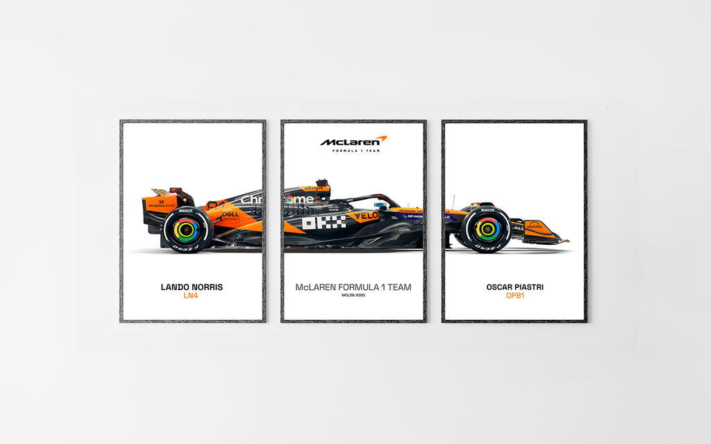 Set of 3 McLaren F1 2025 Poster Prints, Formula 1 poster, McLaren MCL39, Formula One, McLaren Wall Art, Norris, Piastri, Digital Download