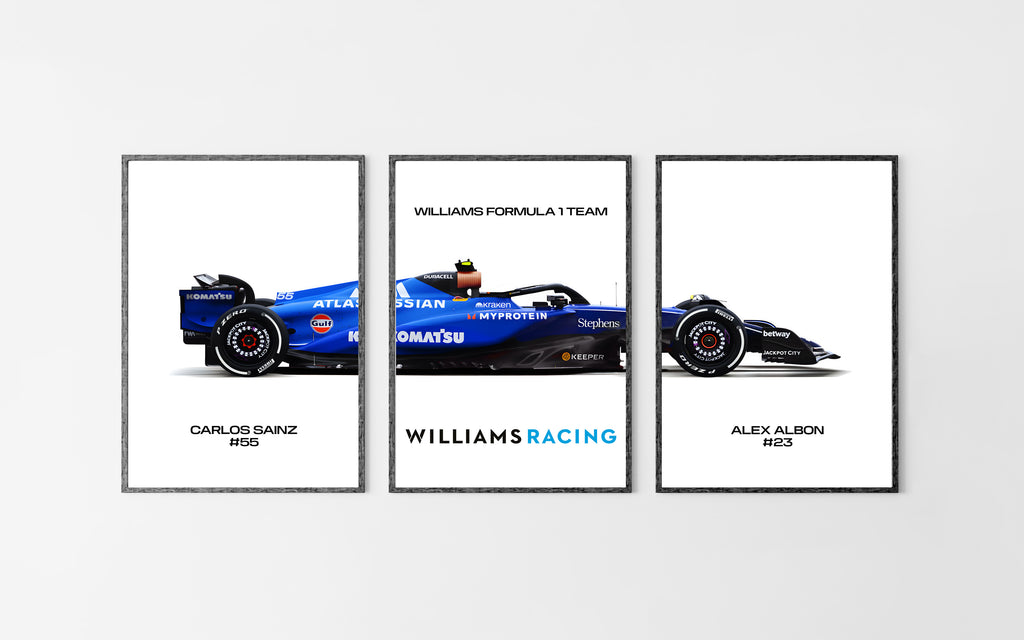 Set of 3 Williams F1 2025 Poster Prints, Formula 1 poster, Williams FW47, Formula One, McLaren Wall Art, Albon, Sainz, Digital Download